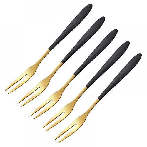 Leeonz Fruit Cake Appetizer Dessert Salad Forks, Mini Stainless-Steel Forks, Beautiful Colorful Forks for Party Restaurant, Set of 5, Black - Image 1