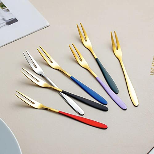 Leeonz Fruit Cake Appetizer Dessert Salad Forks, Mini Stainless-Steel Forks, Beautiful Colorful Forks for Party Restaurant, Set of 5, Black - Image 2