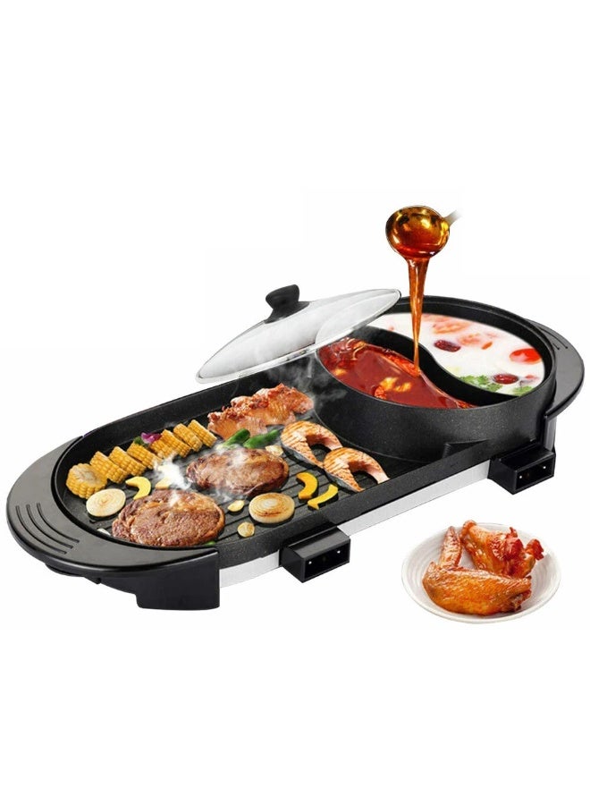 Olympia 2 in 1 Multifunctional Smokeless Non-stick Layer Electric BBQ Grill Baking Pan& Hot Pot With Oil Box - Image 2