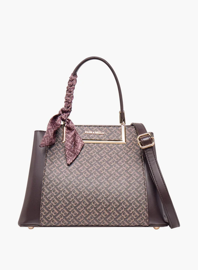 Flora Bella By Shoexpress Monogram Print Tote Bag with Scarf Accent