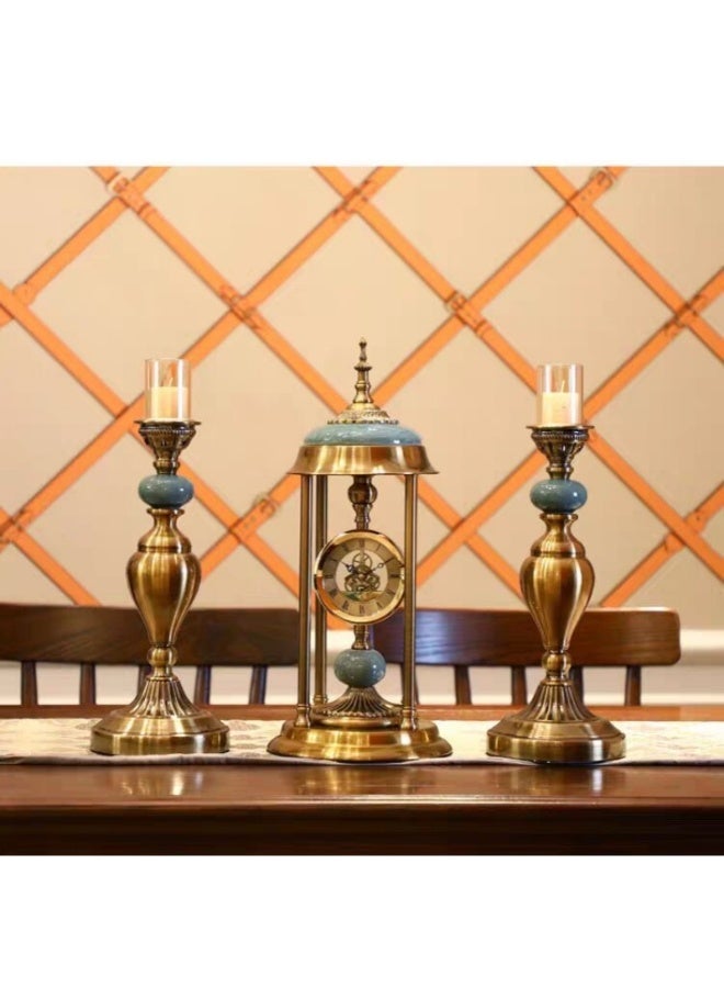 أولودينيز  ساعة طاولة فاخرة بتصميم أوروبي عتيق – هيكل نحاسي وتفاصيل سيراميكية فاخرة مع عرض للتروس الميكانيكية  - Image 3