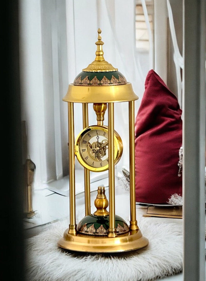 أولودينيز  ساعة طاولة فاخرة بطراز أوروبي عتيق – إطار معدني نحاسي فاخر مع لمسات من السيراميك اليشمي وتروس ميكانيكية ظاهرة - Image 3