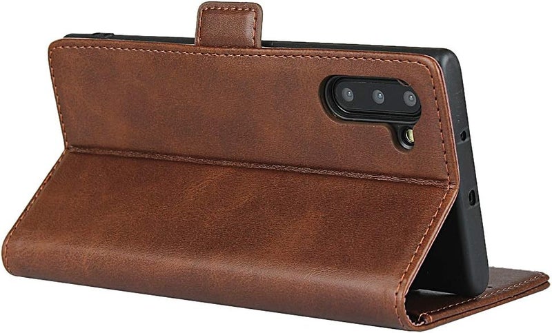 iCoverCase for Samsung Note 10 Case, PU Leather Wallet Case with Card Holder [Built-in Magnet] Shockproof Protective Flip Cover for Samsung Galaxy Note 10 - Dark Brown - Image 3