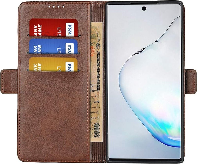 iCoverCase for Samsung Note 10 Case, PU Leather Wallet Case with Card Holder [Built-in Magnet] Shockproof Protective Flip Cover for Samsung Galaxy Note 10 - Dark Brown - Image 2
