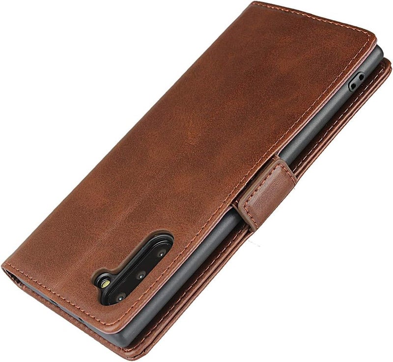 iCoverCase for Samsung Note 10 Case, PU Leather Wallet Case with Card Holder [Built-in Magnet] Shockproof Protective Flip Cover for Samsung Galaxy Note 10 - Dark Brown - Image 4
