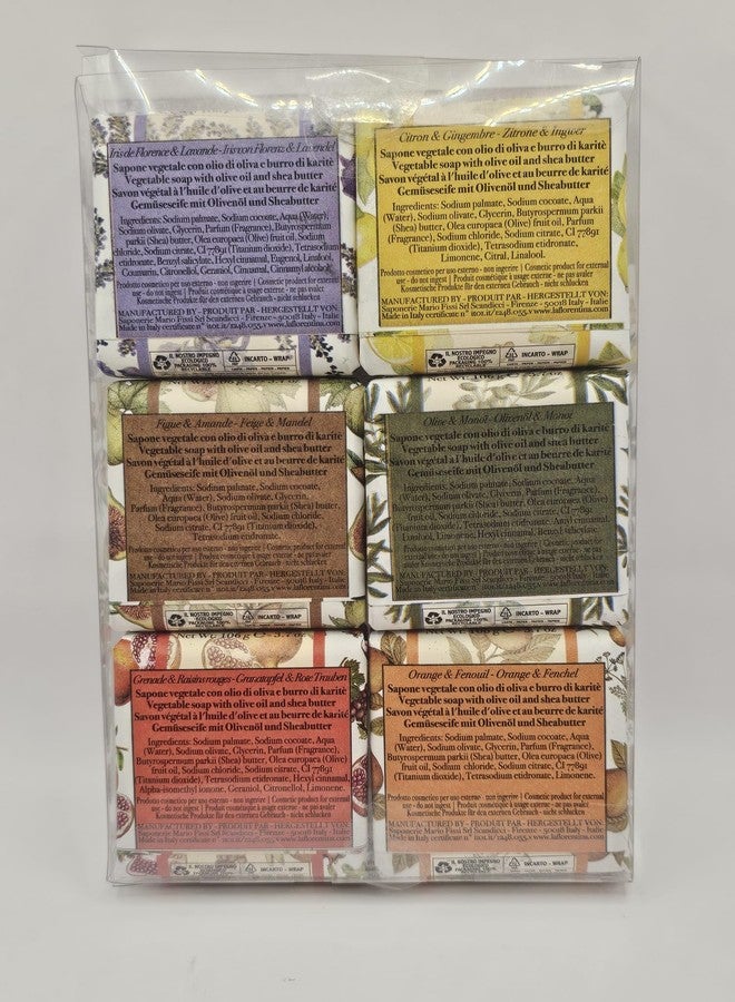 LA FLORENTINA Variety Soap Pack - Melograno Uva Rosa, Arancio Finocchio Selvatico, Fico Mandorla, Olivo Monoi, Iris Di Firenze Lavanda, Lemon Zenzero, 6 Bars, 3.7 Oz Each, Imported From Italy - Image 4