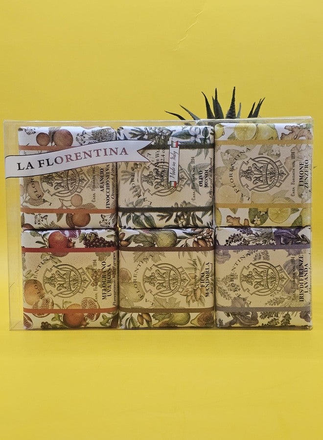 LA FLORENTINA Variety Soap Pack - Melograno Uva Rosa, Arancio Finocchio Selvatico, Fico Mandorla, Olivo Monoi, Iris Di Firenze Lavanda, Lemon Zenzero, 6 Bars, 3.7 Oz Each, Imported From Italy - Image 3