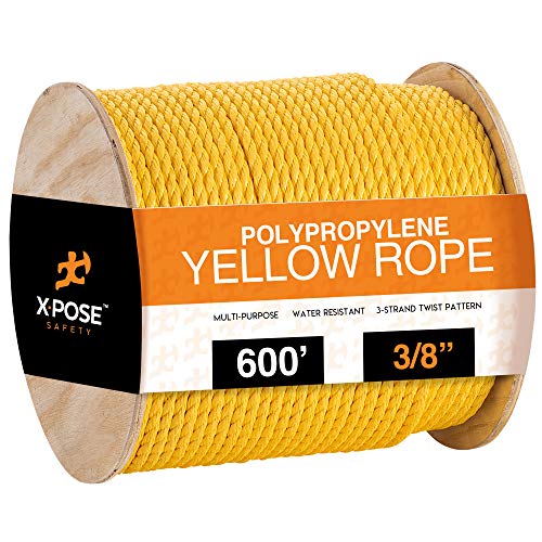 Xpose Safety Yellow Twisted Polypropylene Rope  Floating Poly Pro Cord  Oil Resistant Moisture Marine Growth  Chemicals  Reduced Slip Easy Knot Flexible Yellow  Pack of 1 38 x 600