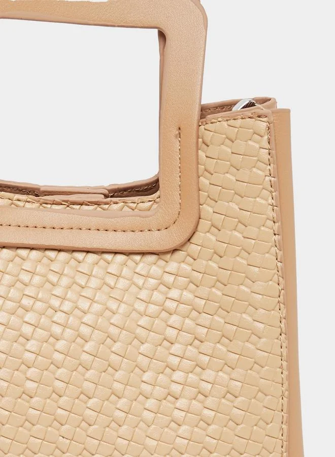 Styli Textured Handbag with Square Top Handle and Magnetic Closure