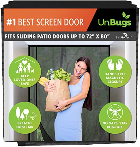 iGotTech UnBugs Magnetic Screen Door - Fits Patio Door & Sliding Doors up to 72 x 80 Inches MAX - Pet & Kid Friendly, Self-Closing - Hands Free Magnet Closure Keeps Bugs Out & Breeze in - Image 1