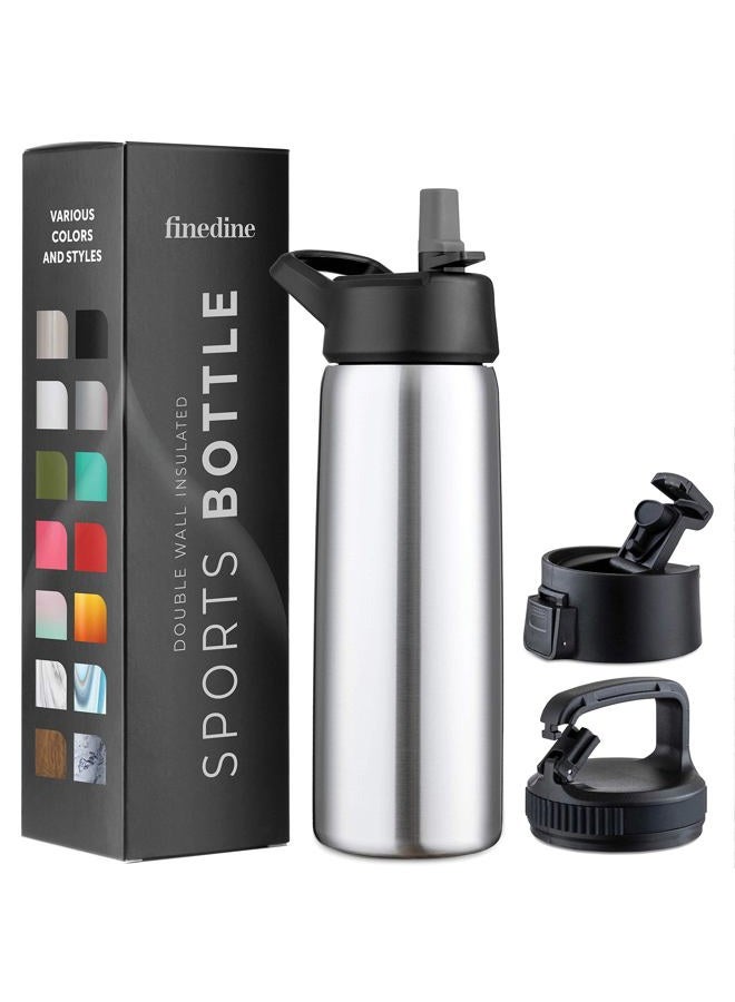 FINEDINE Triple Insulated Stainless Steel Water Bottle with Straw Lid - Flip Top Lid - Wide Mouth Cap (769ml) Insulated Water Bottles, Keeps Hot and Cold - Great for Hiking & Biking. - Image 1