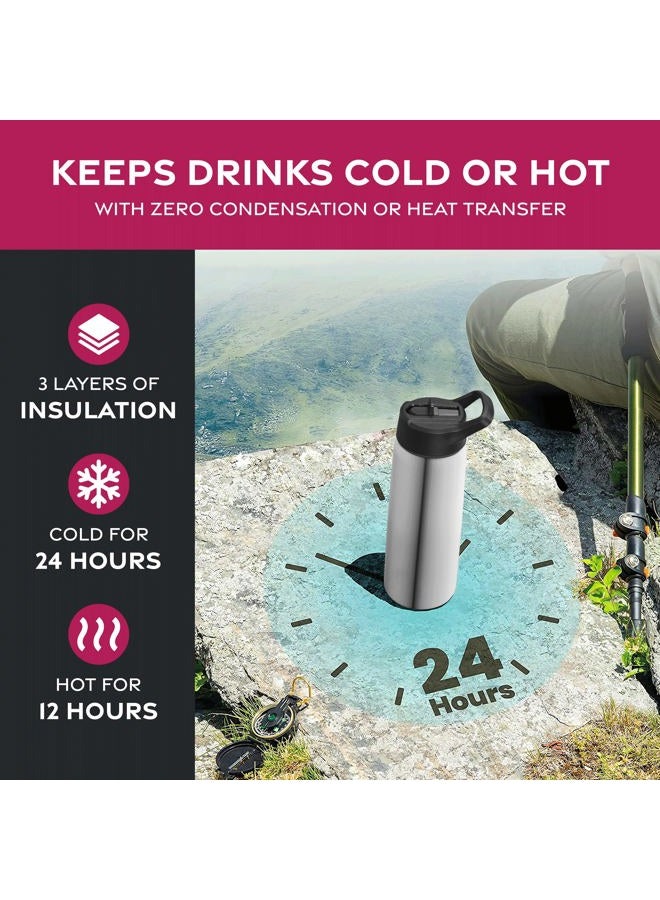FINEDINE Triple Insulated Stainless Steel Water Bottle with Straw Lid - Flip Top Lid - Wide Mouth Cap (769ml) Insulated Water Bottles, Keeps Hot and Cold - Great for Hiking & Biking. - Image 3