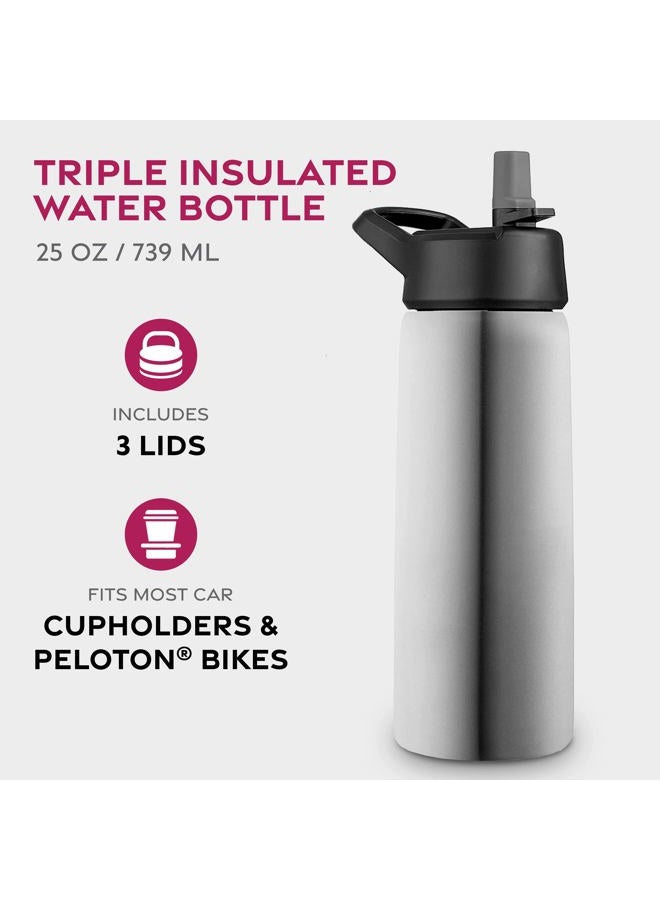 FINEDINE Triple Insulated Stainless Steel Water Bottle with Straw Lid - Flip Top Lid - Wide Mouth Cap (769ml) Insulated Water Bottles, Keeps Hot and Cold - Great for Hiking & Biking. - Image 2