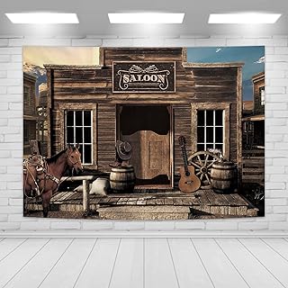 Imirell Imirell Vintage Western Cowboy Bar Backdrop 8Wx6H Feet Wild West Wooden House Barn Door Retro Horse Wheel Countryside  - Image 1