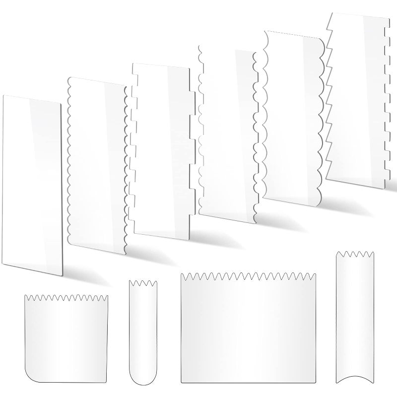 PROKITCHEN 10 PCS Cake Scraper Smoother Set Acrylic Cake Smoother For Icing 6PCS with 11 Patterns Edge and 4 Soft Plastic Cake Frosting Smoother Scraper Icing Smoother For Cream Cake Decorating