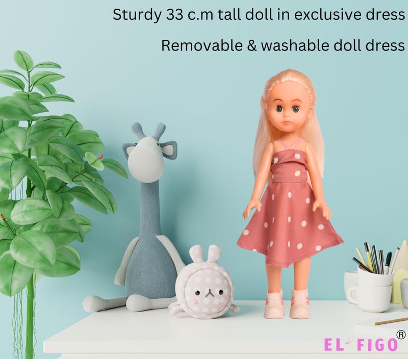 EL FIGO Cute Little Girl Doll for Kids in Printed Dress Suitable for Kids Age 02 Years & Above (33 cm / 13 inch Tall Doll) - Image 4
