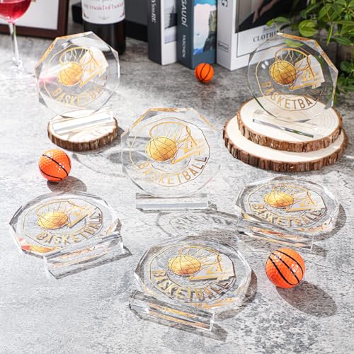 Anglechic 6 Pack Sports Trophy Acrylic Award Medals 4.72 x 4.72 Inch Sports Contest Trophies Bulk Plaques Team Prize Gift Trophies for Competition(Basketball) - Image 4