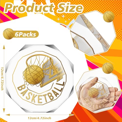 Anglechic 6 Pack Sports Trophy Acrylic Award Medals 4.72 x 4.72 Inch Sports Contest Trophies Bulk Plaques Team Prize Gift Trophies for Competition(Basketball) - Image 2