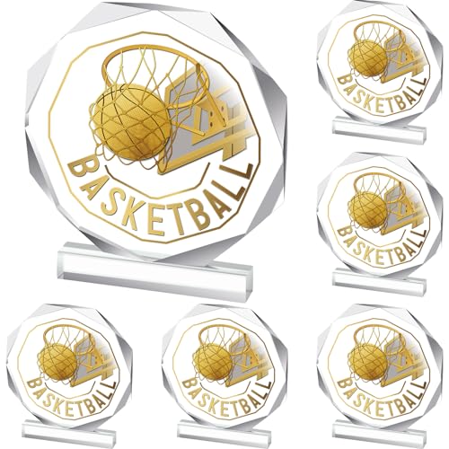 Anglechic 6 Pack Sports Trophy Acrylic Award Medals 4.72 x 4.72 Inch Sports Contest Trophies Bulk Plaques Team Prize Gift Trophies for Competition(Basketball) - Image 1