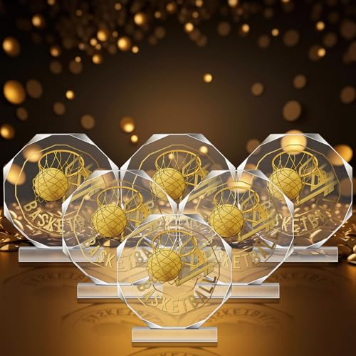 Anglechic 6 Pack Sports Trophy Acrylic Award Medals 4.72 x 4.72 Inch Sports Contest Trophies Bulk Plaques Team Prize Gift Trophies for Competition(Basketball) - Image 5
