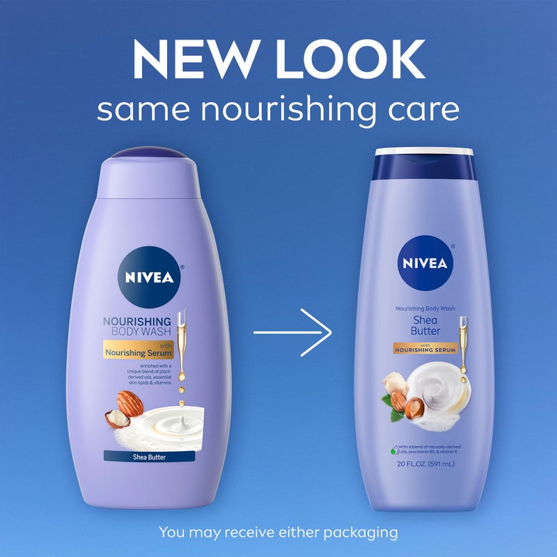 Nivea غسول الجسم المغذي بزبدة الشيا من نيفيا مع سيروم مغذي، غسول مرطب للجسم للنساء، غني بالبروفيتامين B5 وفيتامين E، زجاجة سعة 20 أونصة سائلة - Image 2