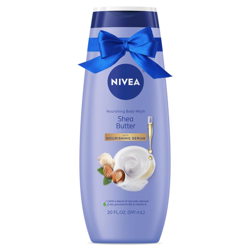 Nivea غسول الجسم المغذي بزبدة الشيا من نيفيا مع سيروم مغذي، غسول مرطب للجسم للنساء، غني بالبروفيتامين B5 وفيتامين E، زجاجة سعة 20 أونصة سائلة - Image 1
