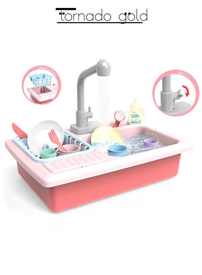 تورنيدو جولد ألعاب حوض المطبخ التعليمية المبكرة محاكاة غسالة الصحون دورة المياه الأوتوماتيكية وظيفة تصريف المياه الكهربائية ألعاب غسالة الصحون للأطفال - Image 1