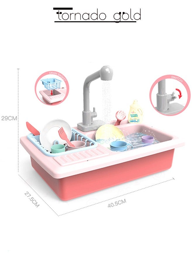 تورنيدو جولد ألعاب حوض المطبخ التعليمية المبكرة محاكاة غسالة الصحون دورة المياه الأوتوماتيكية وظيفة تصريف المياه الكهربائية ألعاب غسالة الصحون للأطفال - Image 2