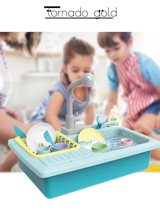 تورنيدو جولد ألعاب حوض المطبخ التعليمية المبكرة محاكاة غسالة الصحون دورة المياه الأوتوماتيكية وظيفة تصريف المياه الكهربائية ألعاب غسالة الصحون للأطفال - Image 4