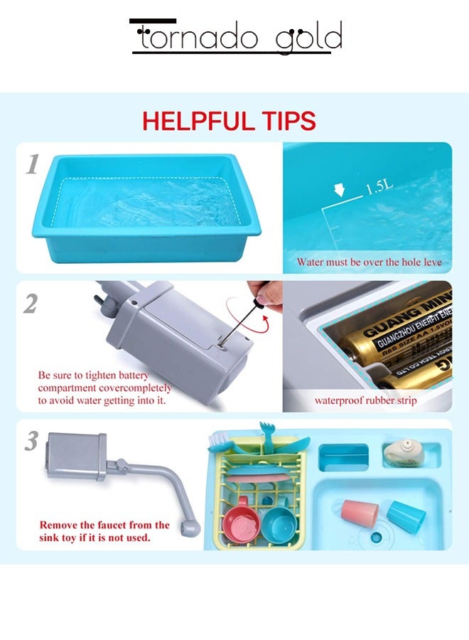 تورنيدو جولد ألعاب حوض المطبخ التعليمية المبكرة محاكاة غسالة الصحون دورة المياه الأوتوماتيكية وظيفة تصريف المياه الكهربائية ألعاب غسالة الصحون للأطفال - Image 5