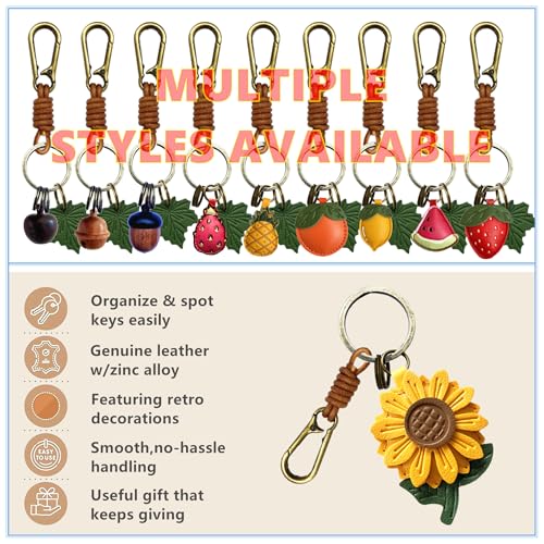 ZOUITY Leather Leaf Fruit Keychain Retro Accessories,Cute Keychains for Women Wallet Bag,Purse Keyring Holder,Women's Key Organizer and Keychains Pendant Charms(Yellow Daisy) - Image 5