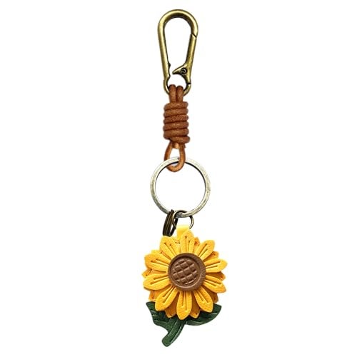 ZOUITY Leather Leaf Fruit Keychain Retro Accessories,Cute Keychains for Women Wallet Bag,Purse Keyring Holder,Women's Key Organizer and Keychains Pendant Charms(Yellow Daisy) - Image 1