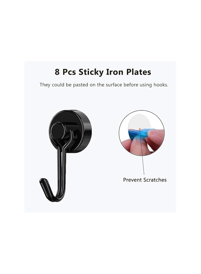 promass Magnetic Hooks, Heavy Duty Strong Neodymium Magnet Hook 30 Lbs with Rust Proof for Indoor Outdoor Hanging, Refrigerator, Grill, Kitchen, Key Holder, Locker, Classroom, Black, Pack of 8 - Image 5