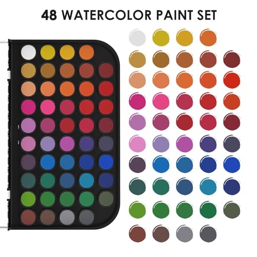 Funto Watercolor Set, 48 Color Paint Set, 10 Brushes, 30 Page Pad(9"x12"), 4 Refillable Pens & More, Painting Kit for Kids, Adults, Beginners - Image 4