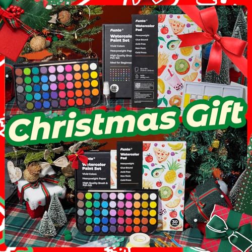 Funto Watercolor Set, 48 Color Paint Set, 10 Brushes, 30 Page Pad(9"x12"), 4 Refillable Pens & More, Painting Kit for Kids, Adults, Beginners - Image 3