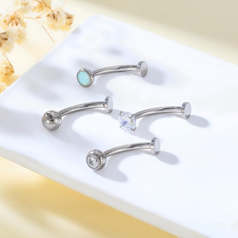 Gnbaoya 4 Pcs 14G Titanium Floating Belly Button Rings for Women Hypoallergenic Flat Back Belly Button Ring 8mm/10mm/12mm/14mm Internally Threaded CZ Opal Navel Rings Piercing Jewelry (Silver, 12mm) - Image 4