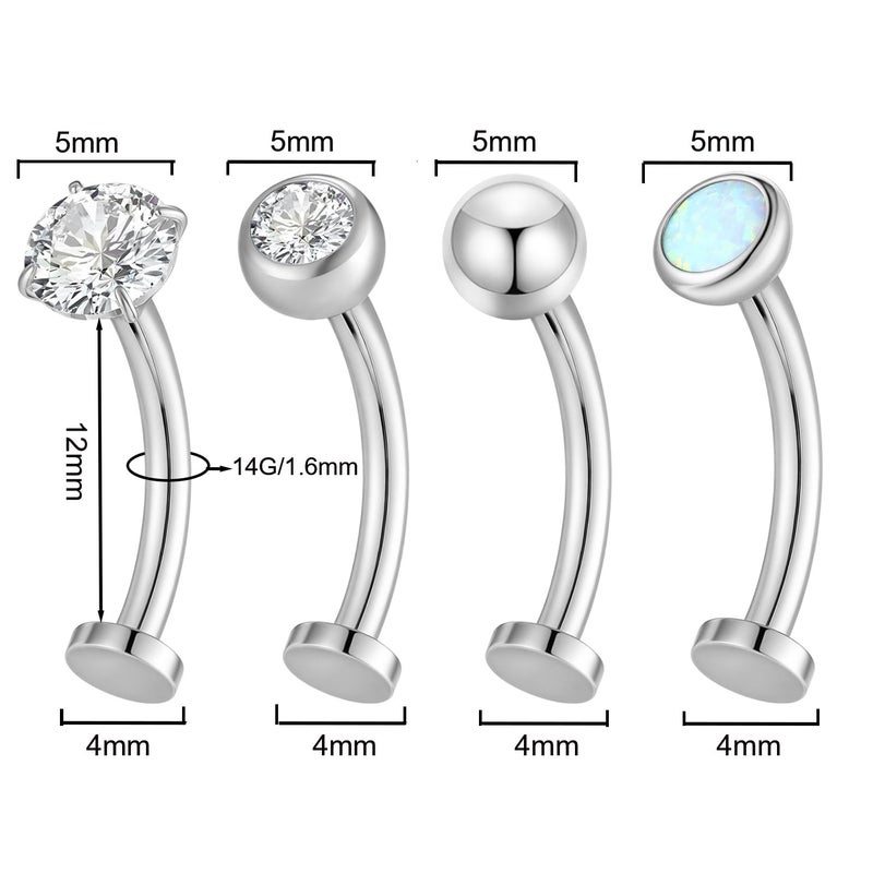 Gnbaoya 4 Pcs 14G Titanium Floating Belly Button Rings for Women Hypoallergenic Flat Back Belly Button Ring 8mm/10mm/12mm/14mm Internally Threaded CZ Opal Navel Rings Piercing Jewelry (Silver, 12mm) - Image 2