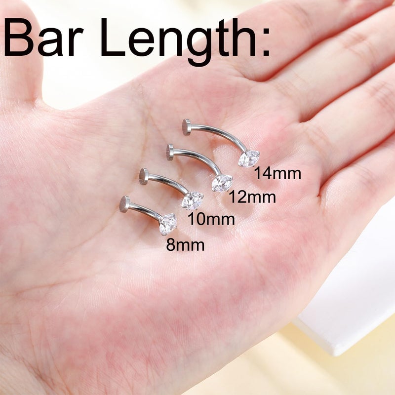 Gnbaoya 4 Pcs 14G Titanium Floating Belly Button Rings for Women Hypoallergenic Flat Back Belly Button Ring 8mm/10mm/12mm/14mm Internally Threaded CZ Opal Navel Rings Piercing Jewelry (Silver, 12mm) - Image 3