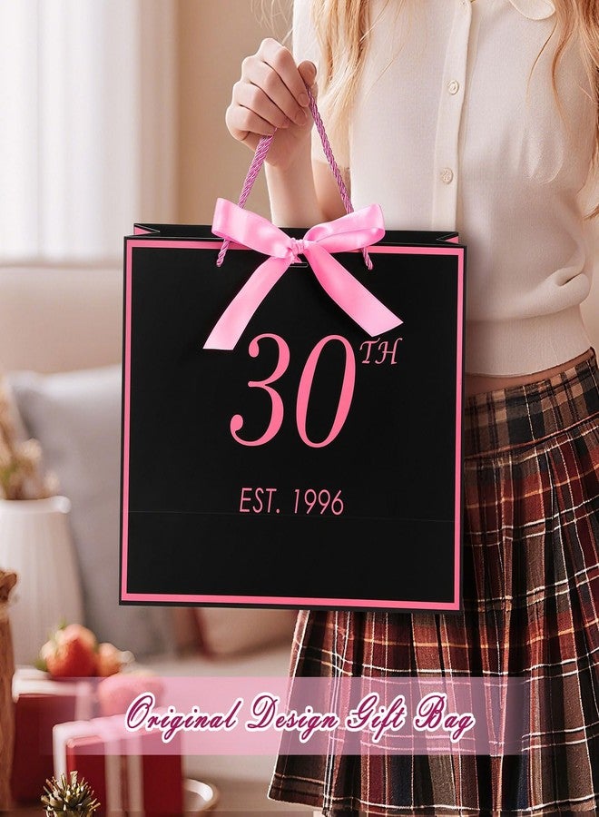 momoake 30th Birthday Gift Bag with Card and Tissue Paper for Women Her, 1996 30 Year Old 13" Elegant Black & Pink Anniversary Keepsake Party Present Shopping Paper Bags for Gifts Wrapping (1996 30th) - Image 5