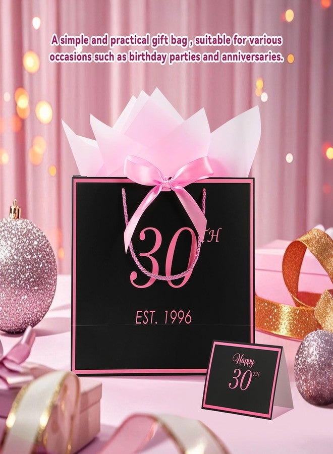 momoake 30th Birthday Gift Bag with Card and Tissue Paper for Women Her, 1996 30 Year Old 13" Elegant Black & Pink Anniversary Keepsake Party Present Shopping Paper Bags for Gifts Wrapping (1996 30th) - Image 3