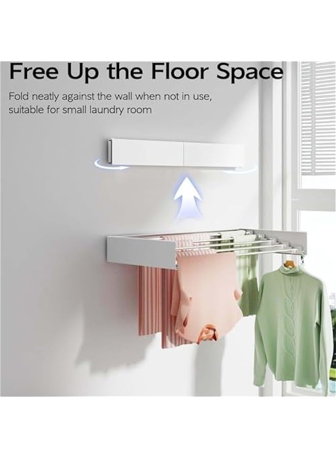 بيوينتي رف تجفيف يثبت على الحائط من ميلند دي قابل للطي للسحب الملابس للتنظيم الداخلي والخارجي قضبان الومنيوم 100 5 ابيض سم - Image 3