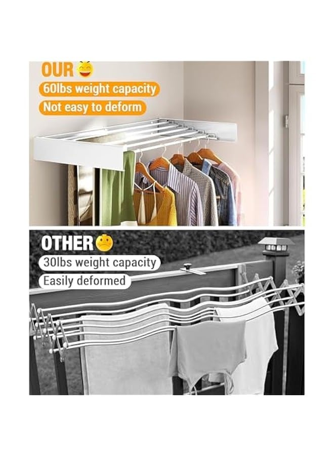 بيوينتي رف تجفيف يثبت على الحائط من ميلند دي قابل للطي للسحب الملابس للتنظيم الداخلي والخارجي قضبان الومنيوم 100 5 ابيض سم - Image 5