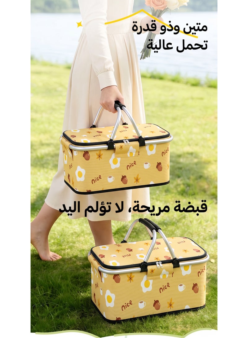 سلة حرارية قابلة للطي، 38×20×25 سم، حقيبة تبريد وتدفئة مع عزل حراري، لتناول الطعام والمشروبات، سلة مقاومة التسرب والماء، مناسبة للسفر والسوق والمعسكرات - Image 5
