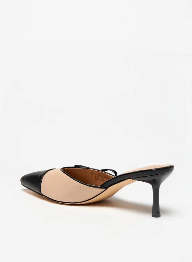 فلورا بيلا من شو إكسبرس Women Dual Tone Slip-On Mules with Kitten Heels and Bow Applique