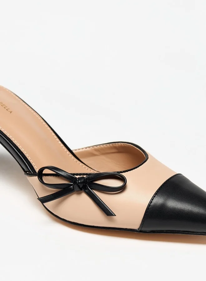 فلورا بيلا من شو إكسبرس Women Dual Tone Slip-On Mules with Kitten Heels and Bow Applique