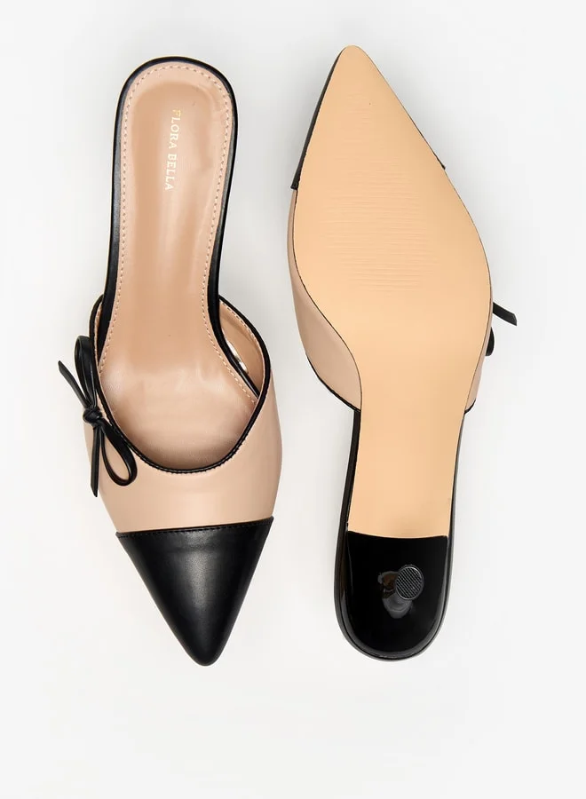 فلورا بيلا من شو إكسبرس Women Dual Tone Slip-On Mules with Kitten Heels and Bow Applique