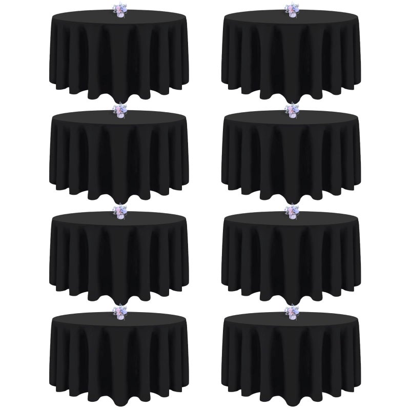 8 Pack Black Round Tablecloths 90 Inch Table Round Table Cloth Wrinkle Resistant Washable Polyester Fabric Table Cloth Table Cover for Dining Banquet Wedding Party