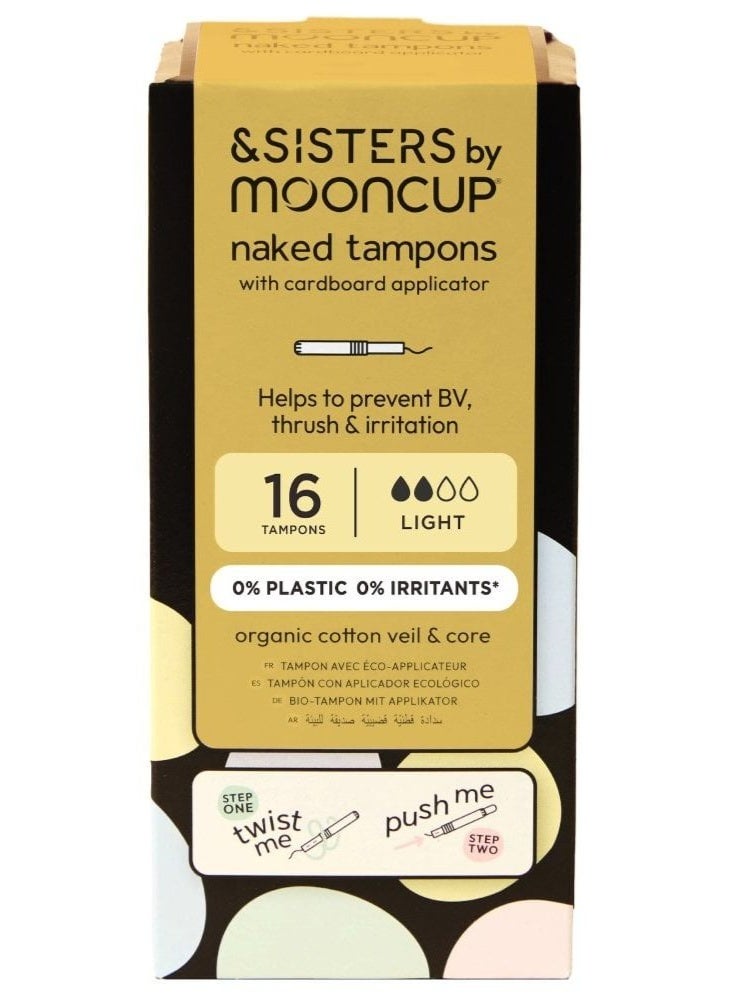 &SISTERS Mooncup Light/Regular Flow Plus Cardboard Applicator Naked Tampons Organic Cotton Veil & Core 16 Tampons - Image 1