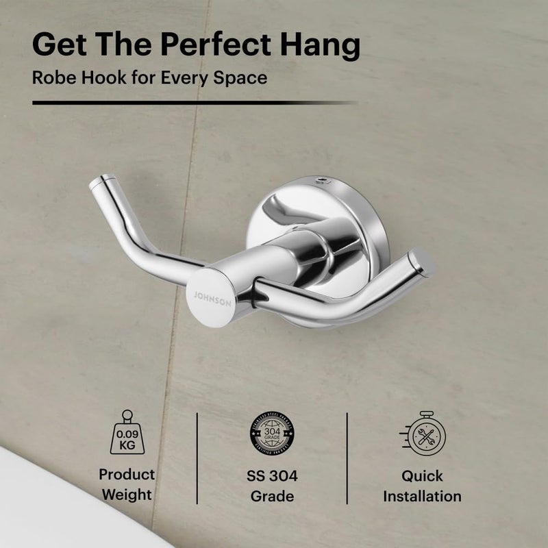 Johnson Bathrooms Johnson Alpha 304 Grade Stainless Steel Robe Hook Cloth Towel Hanger Chrome Colour T1553CAMZ 1 Year Warranty  - Image 4