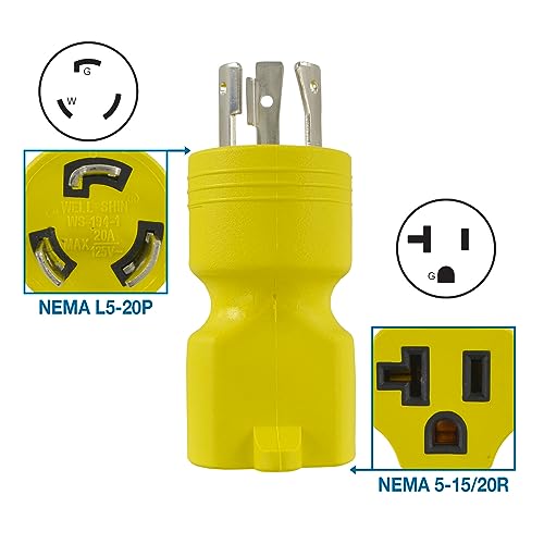 Conntek 30123 L5-20P to 5-15/20R Plug Adapter, Yellow - Image 2